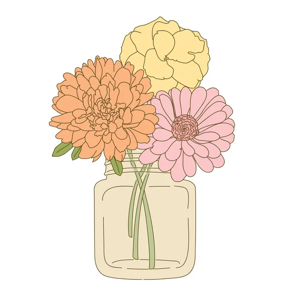 Hand getekende bloem in mason jar — Stockvector