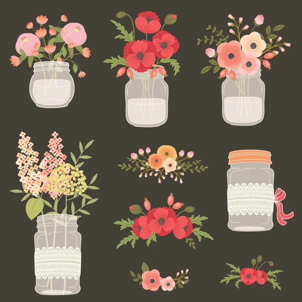 Fleur en pots de maçon . — Image vectorielle