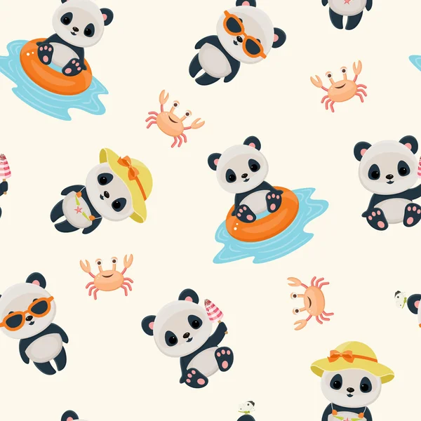 Panda pendant l'été motif sans couture — Image vectorielle