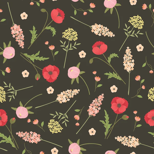 Campo flores patrón sin costura — Archivo Imágenes Vectoriales