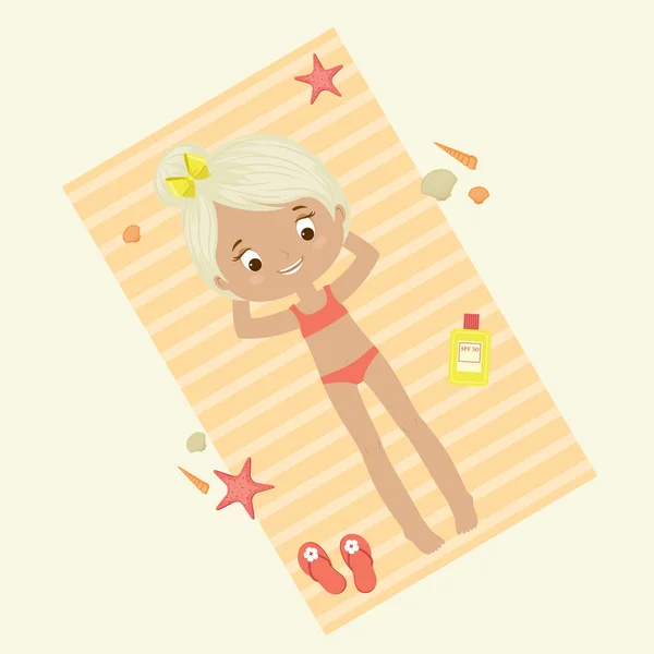 Little girl on a beach towe — Stock Vector