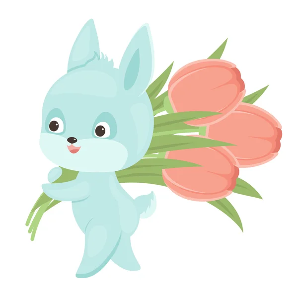 Lapin avec tulipes — Image vectorielle