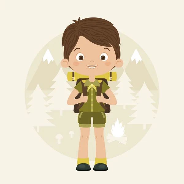 Boy scout afuera — Vector de stock