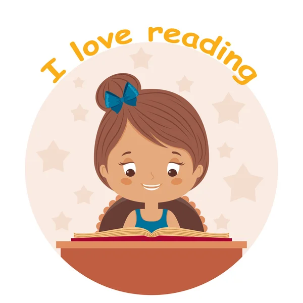 Lilla flickan läsa — Stock vektor