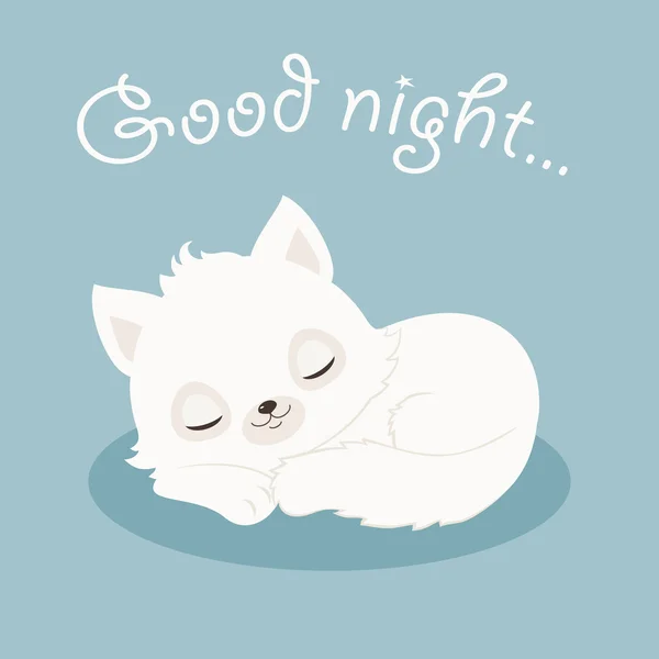 Boa noite gatinho branco / gato ilustração —  Vetores de Stock