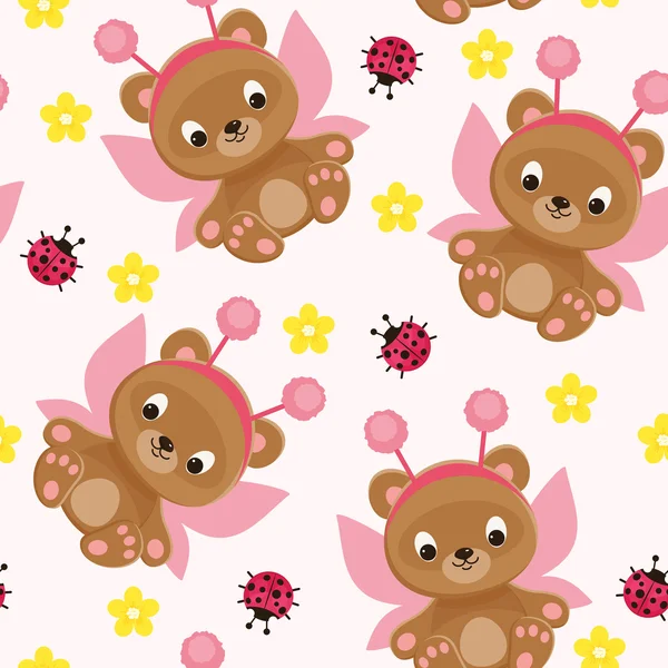 Fairy teddy bear seamless pattern — Stock Vector