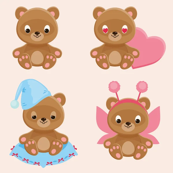 Quatre personnages différents d'ours en peluche — Image vectorielle