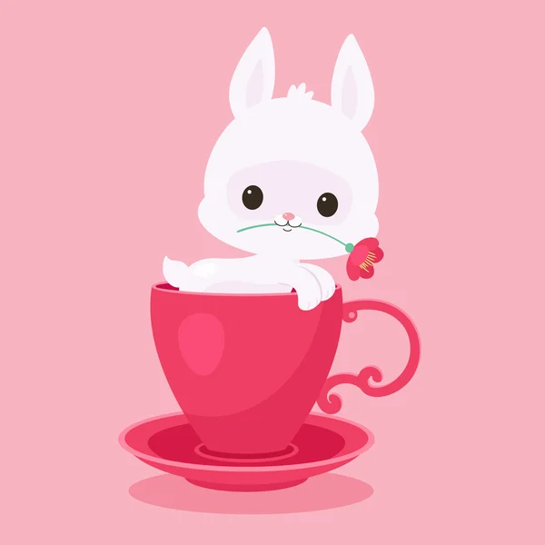 Weißes Kaninchen / Häschen in einer Tee- / Kaffeetasse — Stockvektor