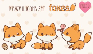 Kawaii Icons set tilki. Bölüm 2