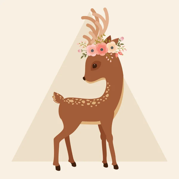 Deer with floral wreath on a head — Stock Vector