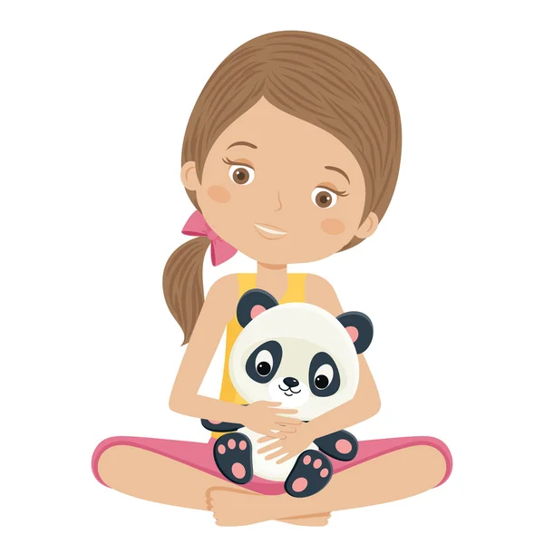 Bambina con il suo giocattolo panda — Vettoriale Stock