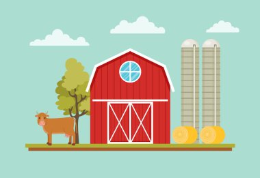 Barn house ve inek kırsal manzara