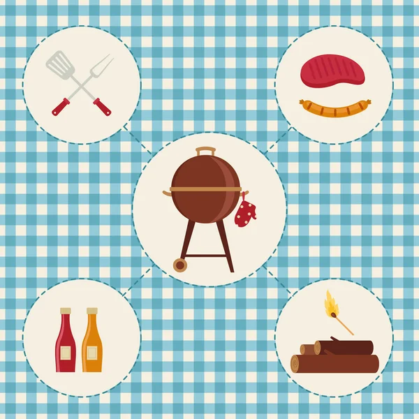 Icônes de barbecue sur fond damier — Image vectorielle
