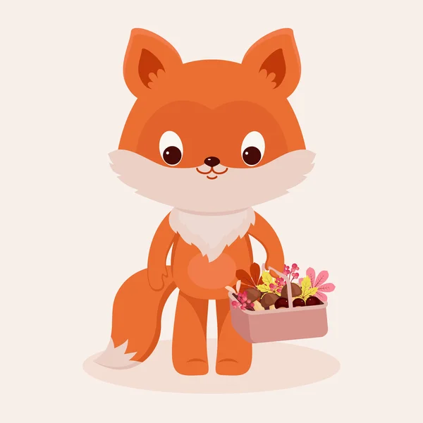 小狐狸提着一个篮子 — 图库矢量图片