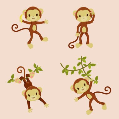 Vector set of monkeys icons  clipart