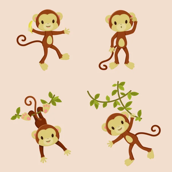 Conjunto vectorial de iconos de monos — Archivo Imágenes Vectoriales