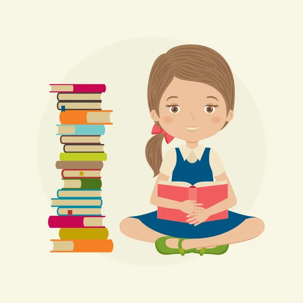Petite fille lisant un livre. — Image vectorielle
