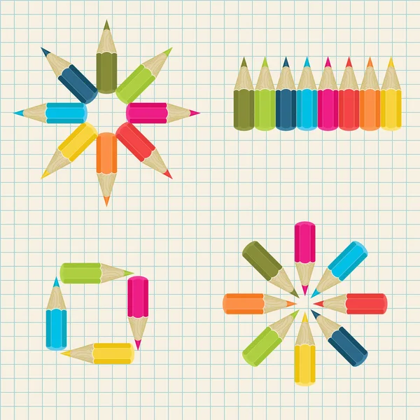 Lápices de colores en el fondo del cuaderno — Archivo Imágenes Vectoriales