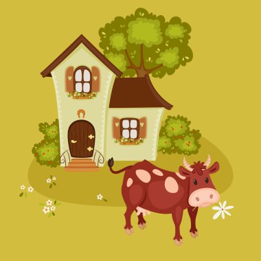 ev ve inek kırsal manzara. 