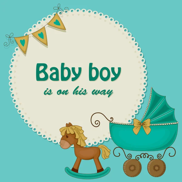 Baby shower blue card for boys — Stock Vector