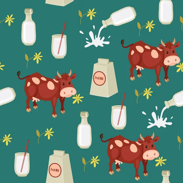 Fondo de pantalla de vaca y leche sin costuras — Archivo Imágenes Vectoriales