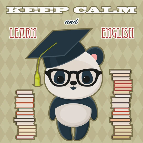 Quote "Keep calm and learn English" with panda — Stock Vector