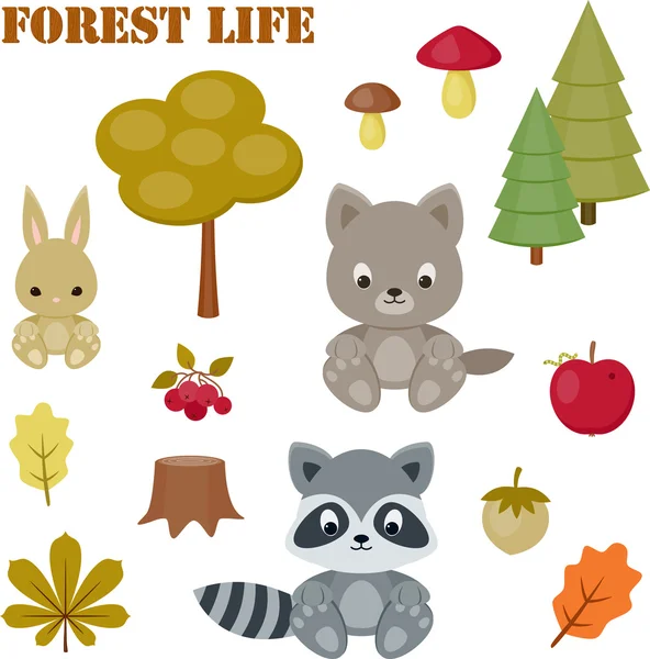 Conjunto de iconos de vida forestal — Vector de stock