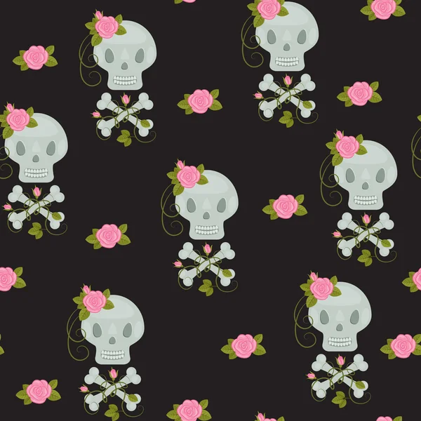 Scull con rosas sin costuras fondo de pantalla — Vector de stock