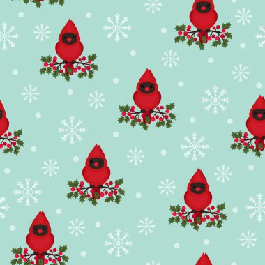 Holly berry Dalı üzerinde sorunsuz duvar kağıdı Kardinal Kuşu