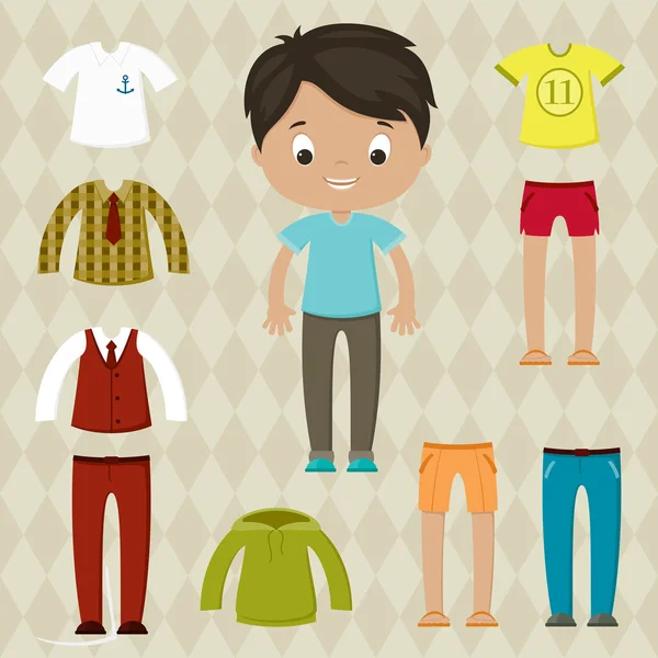 Dress up Spiel. Junge Papierpuppe. Kleiderset. — Stockvektor