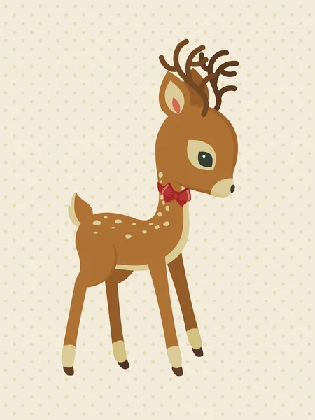 Baby reindeer with bow polka-dot card — Stock Vector