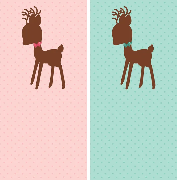 Baby deer pink and blue dotted cards — Stock Vector