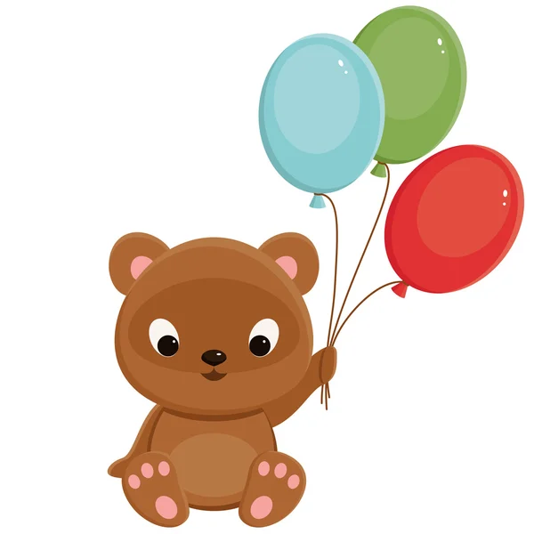 Ours en peluche brun avec ballons — Image vectorielle