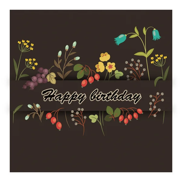 Vintage doğum günü tebrik çiçek kartı — Stok Vektör