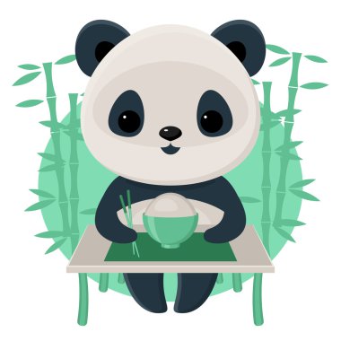 Yemek çubukları kullanarak pirinç yeme panda