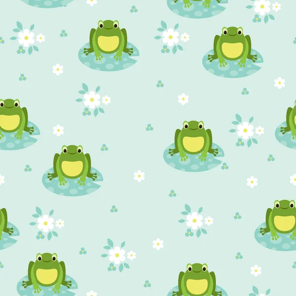 Bir mavi göl üzerinde sorunsuz duvar kağıdı yeşil kurbağa — Stok Vektör