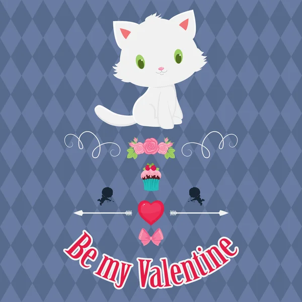Открытка на День Святого Валентина с белым котенком . — стоковый вектор