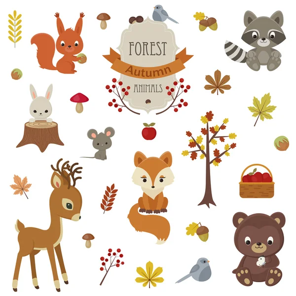 Animales del bosque en otoño . — Vector de stock