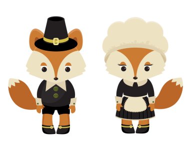 Two foxes pilgrims clipart