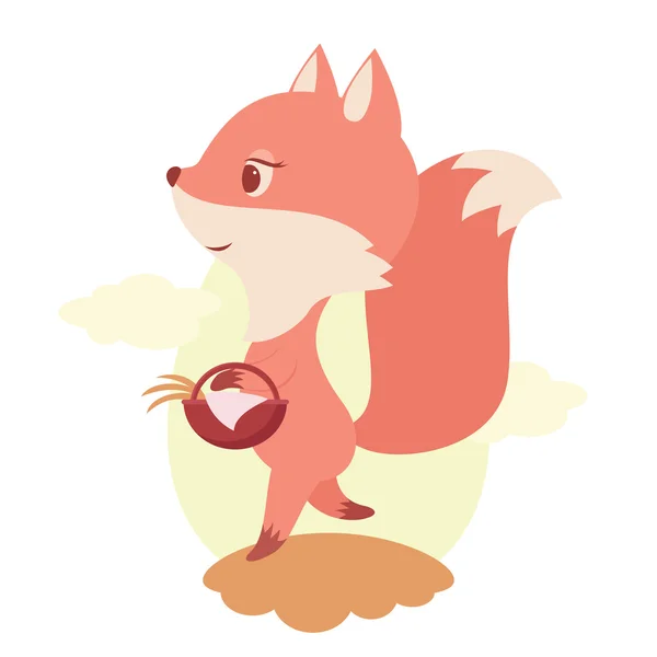 Şirin fox sepetle yürüyüş — Stok Vektör