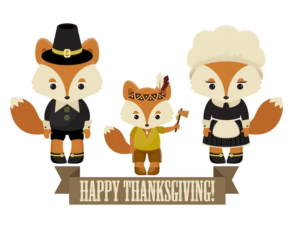 Foxes family pilgrims — Stock Vector