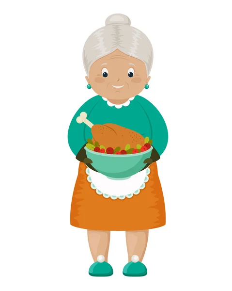 Smiling grandmother with Thanksgiving turkey — Stock Vector