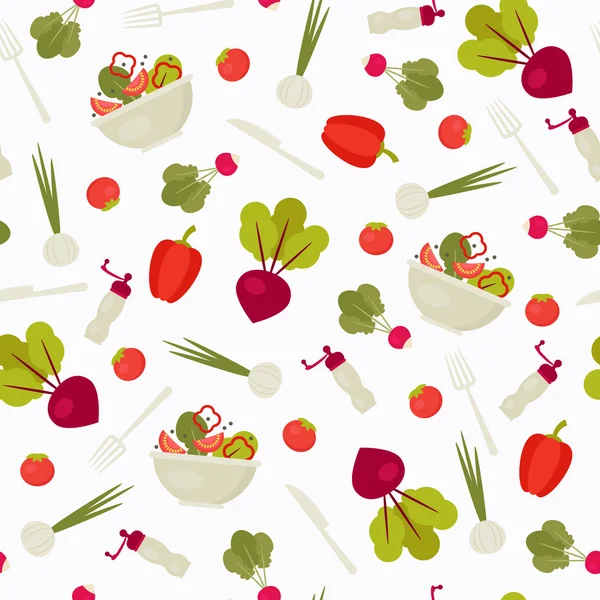 Naadloze patroon met groenten en keukengerei — Stockvector