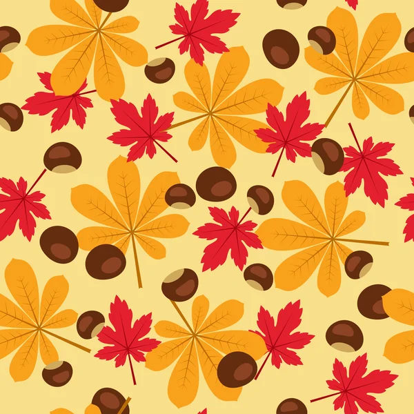 Leaves and chestnuts seamless pattern — Stock Vector