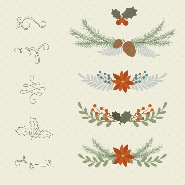 Bordi vegetali disegnati a mano invernali e divisori . — Vettoriale Stock