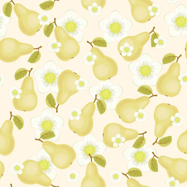 Seamless vector pattern with pears and flowers — Stock Vector