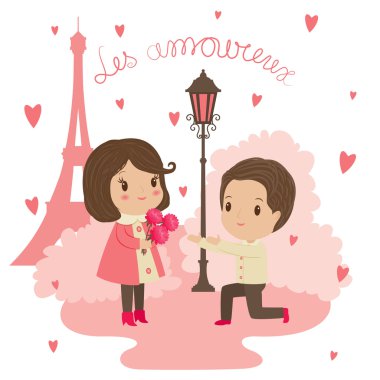 Saint Valentine's gün illüstrasyon: bir adam bir wom çiçek verir