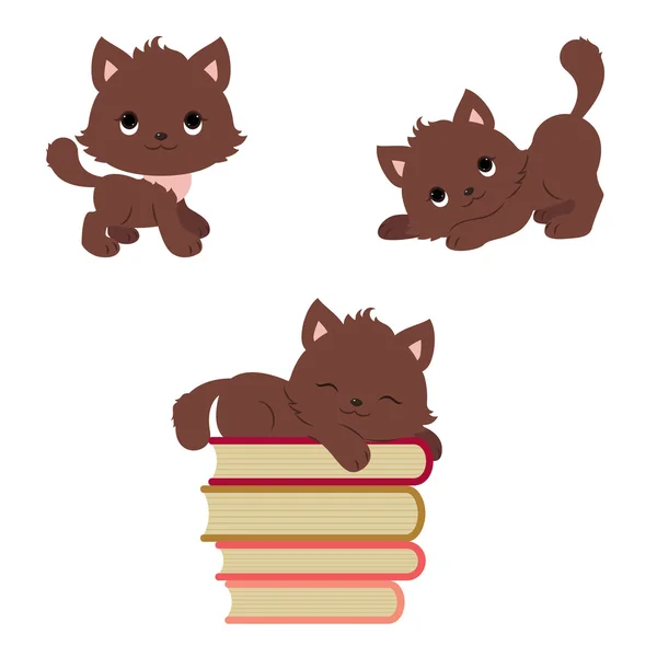 Lindos gatitos juguetones iconos conjunto — Vector de stock