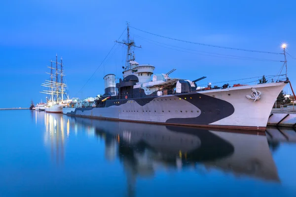 Baltık Denizi Gdynia liman gece — Stok fotoğraf