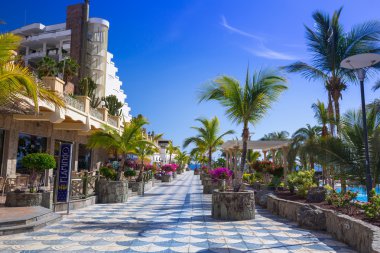 Tourists on sun holidays at the Lago Taurito aquapark in Taurito, Gran Canaria